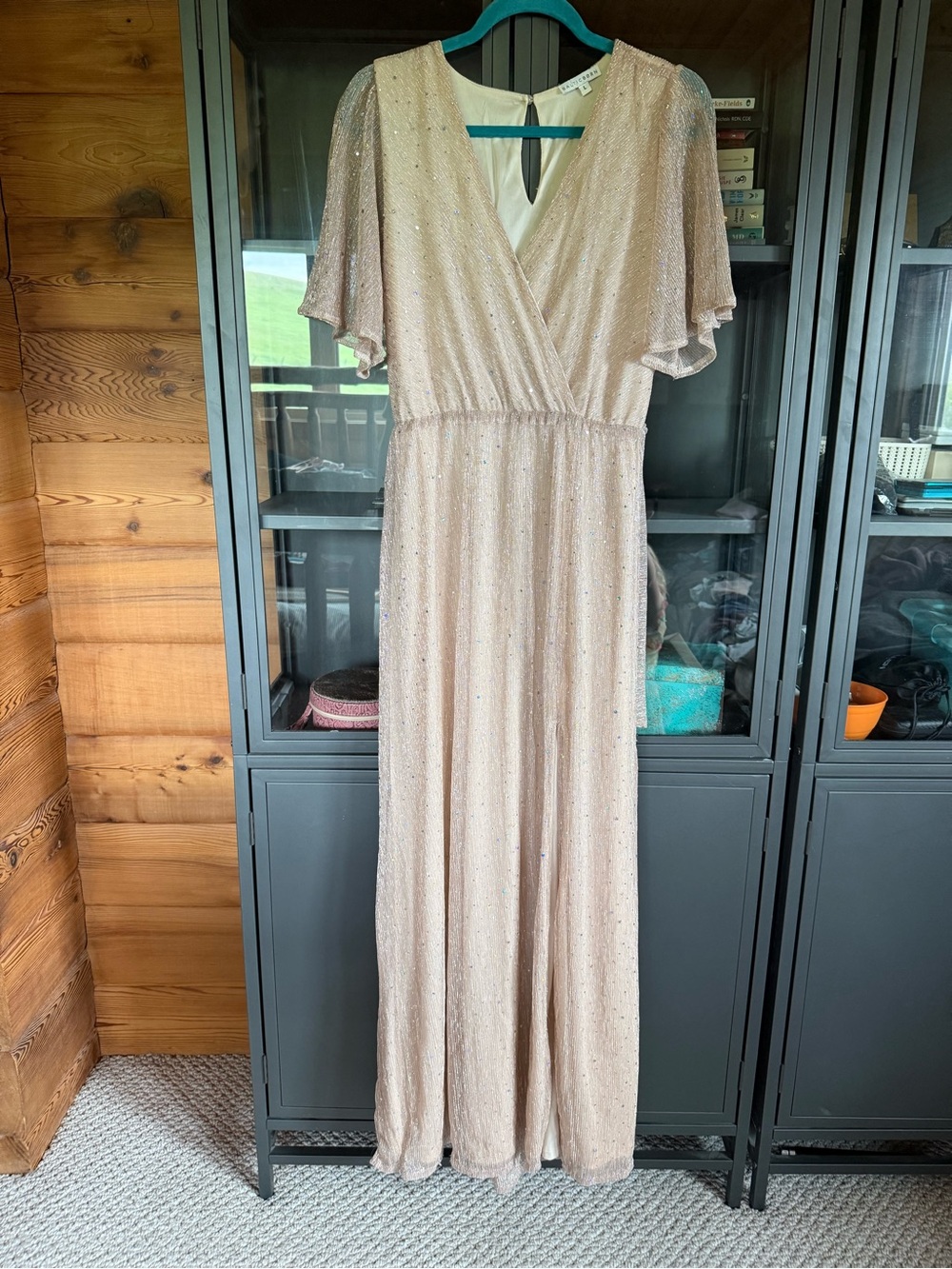 Baltic Born Shimmering Champagne Metallic Maxi Dress